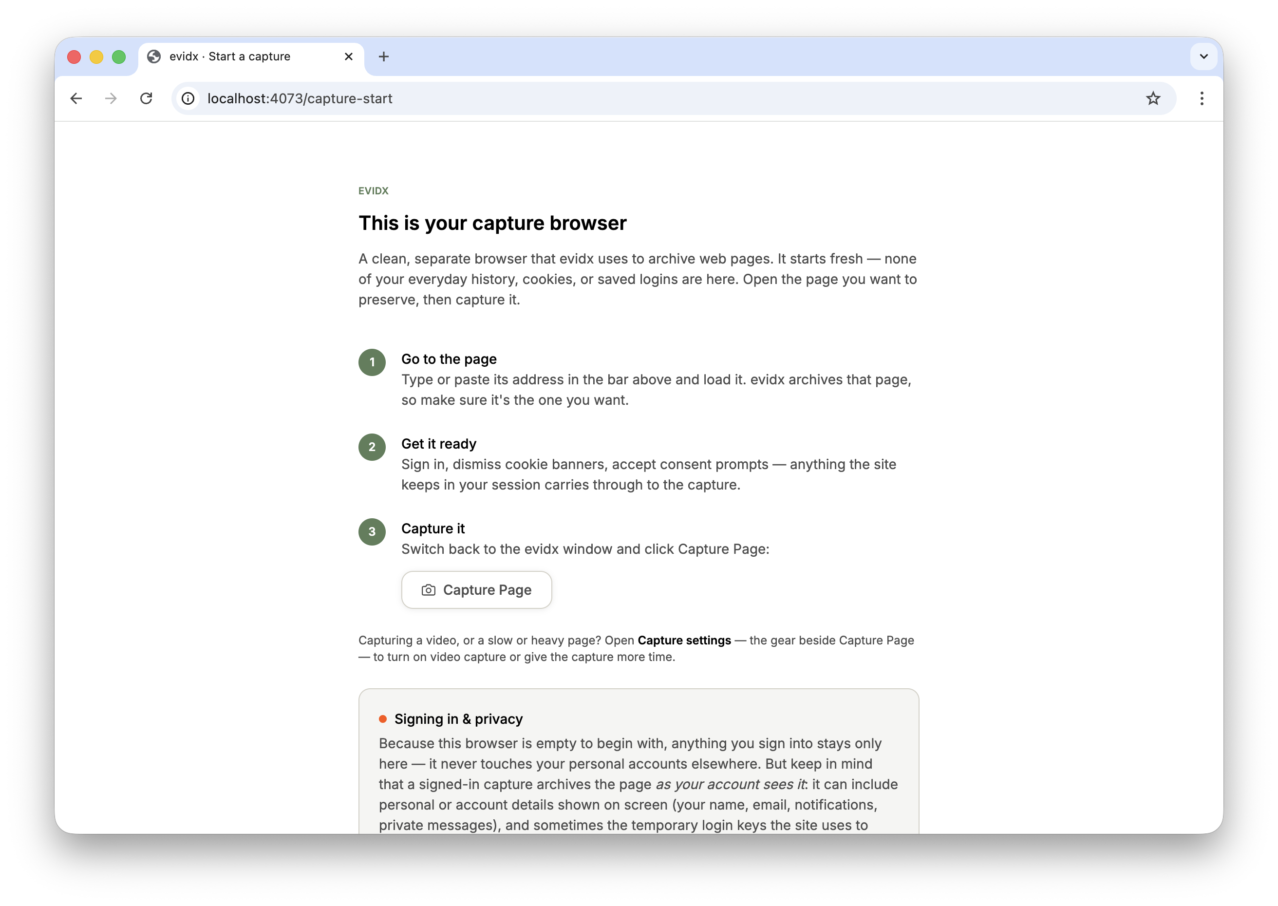 Browsing a webpage as part of normal research, before capturing it
