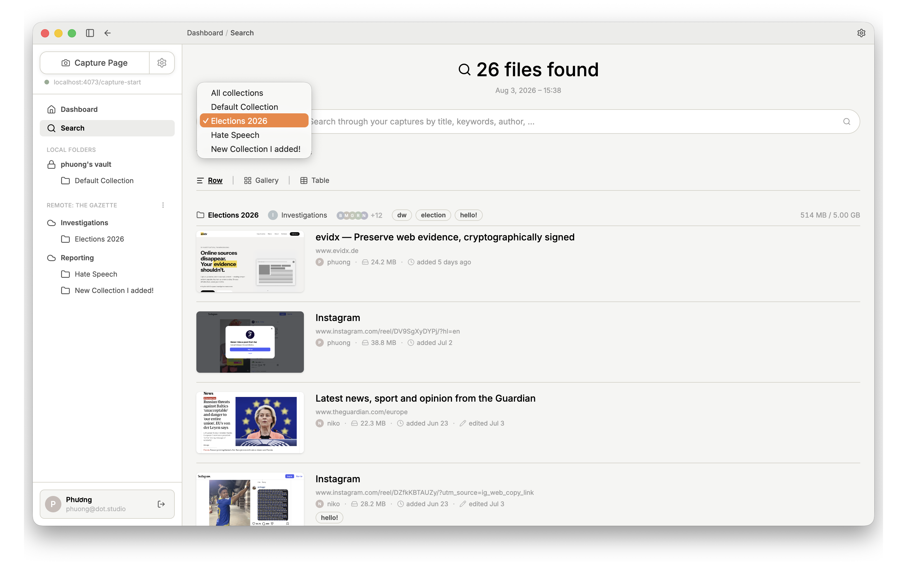 Uploading a Capture from the local Collection to a server-hosted Collection