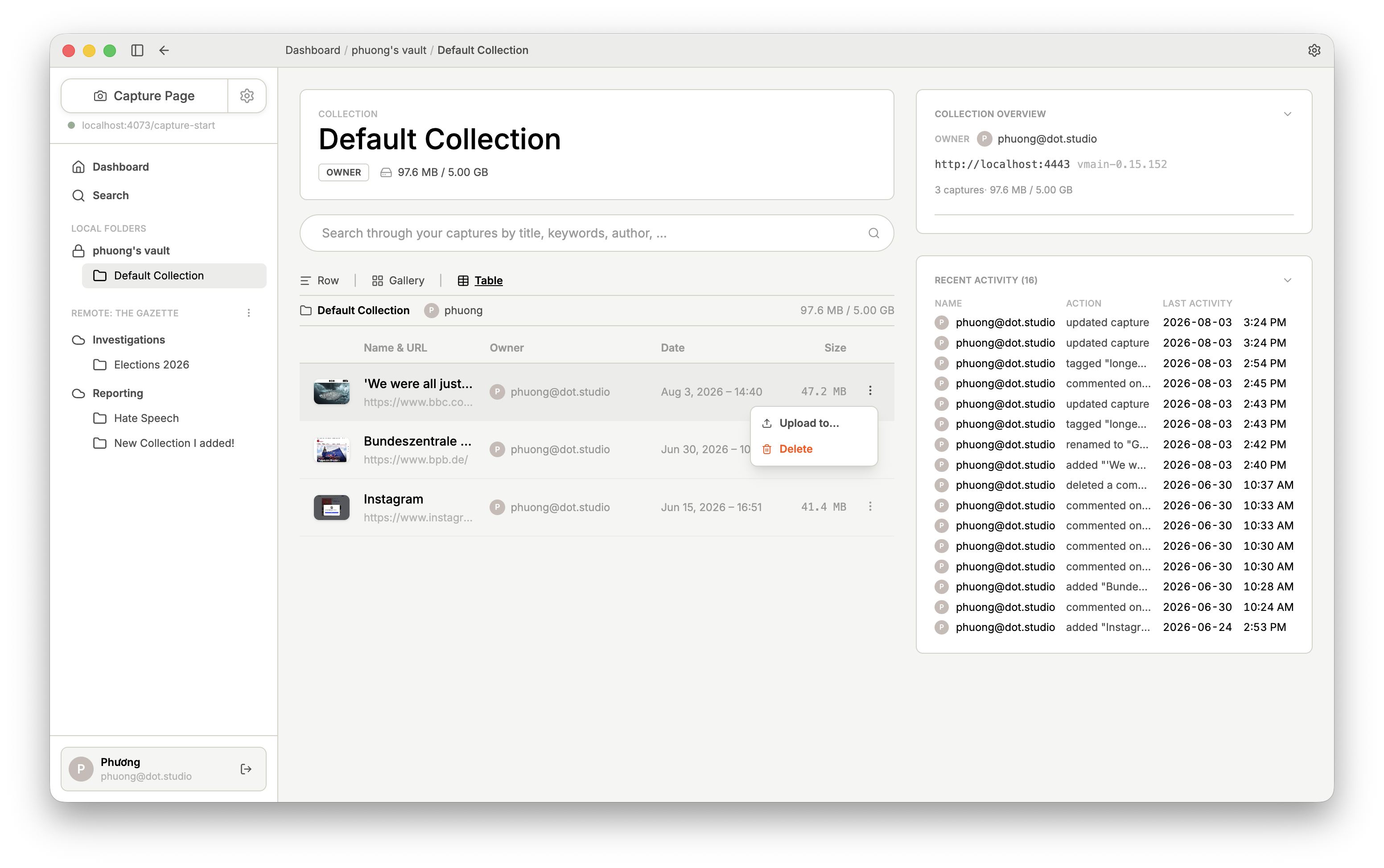 Choosing a destination Collection for the upload